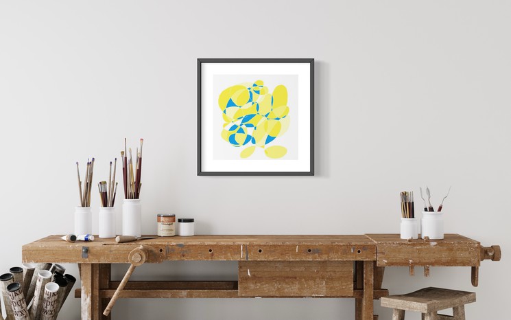 Tableau contemporain coloré, Yellow and blue Swirl, artiste peintre Orléans Gaëlle Wagner