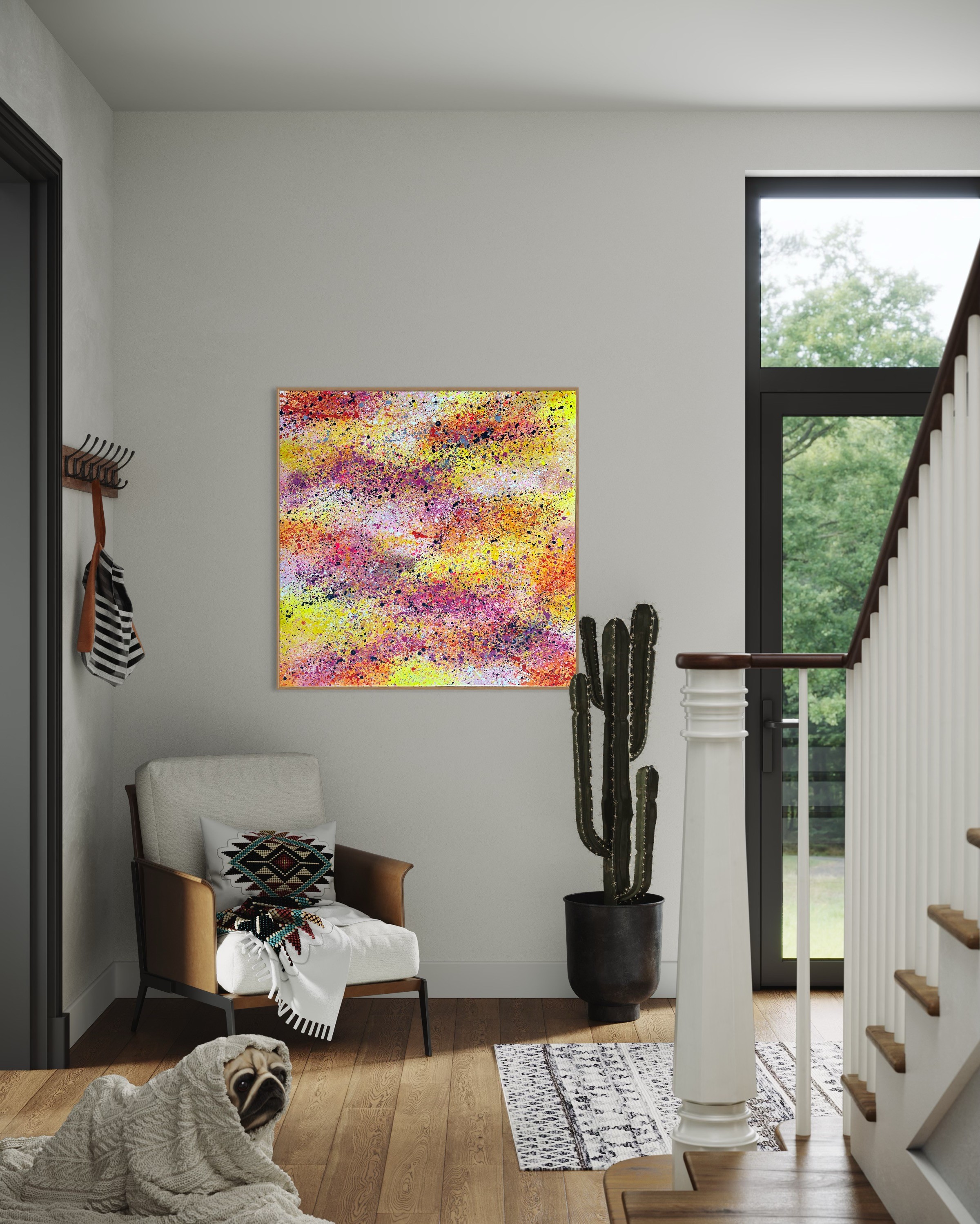 Tableau contemporain coloré, Clouds, artiste peintre Orléans Gaëlle Wagner